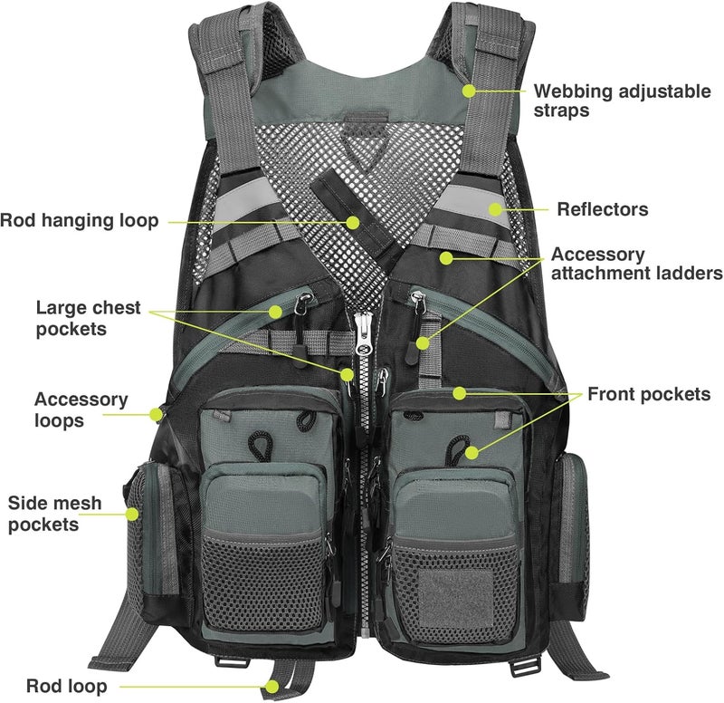 Gonex Fly Fishing Vest for Men Women, Comfortable Adjustable Fishing Vest with Multi-Pockets Reflective Stripes - Image 3